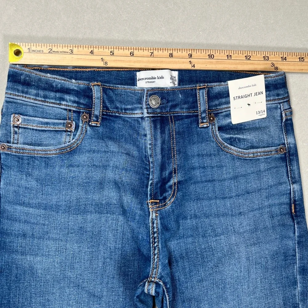 New Abercrombie Kids Straight Jean 13/14 Blue Medium Wash Adjustable Waist NWT